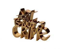 Art Is Not A Crime (Gold) by Mr. Brainwash - Chrome Plated Resin Sculpture sized 8x6 inches. Available from Whitewall Galleries
